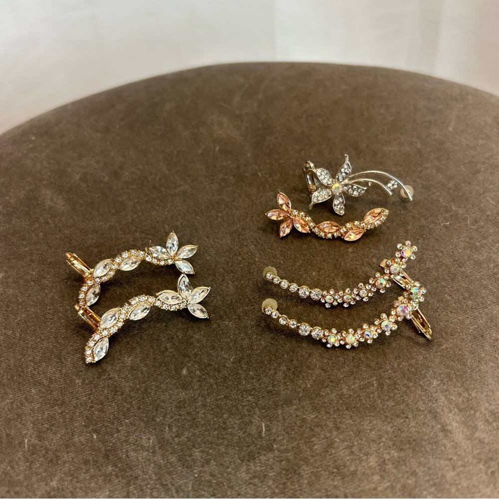 Bundle of ear wrap cuffs ear jackets ear sleeves rhinestone sparkly earrings - Picture 1 of 7